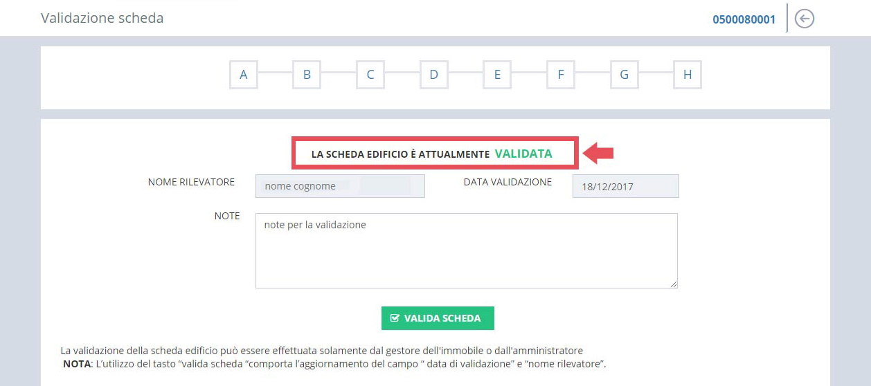 immagine pagina validazione scheda, scheda validata