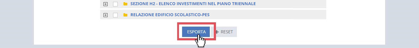 immagine pagina esportazioni, pulsante esporta