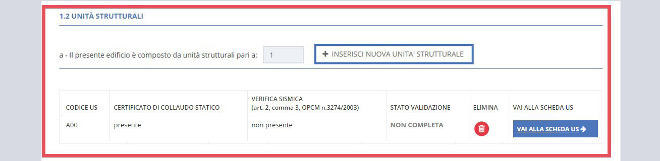 immagine pagina sezione B1 ubicazione, punto 1.2 unità strutturali