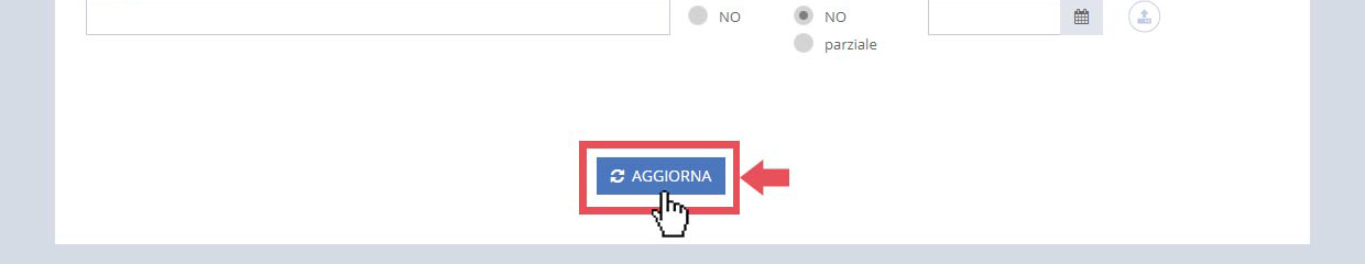 immagine pagina sezione D1 condizioni di sicurezza - certificazioni, punto 1.1 certificazioni relative all'edificio scolastico, pulsante aggiorna