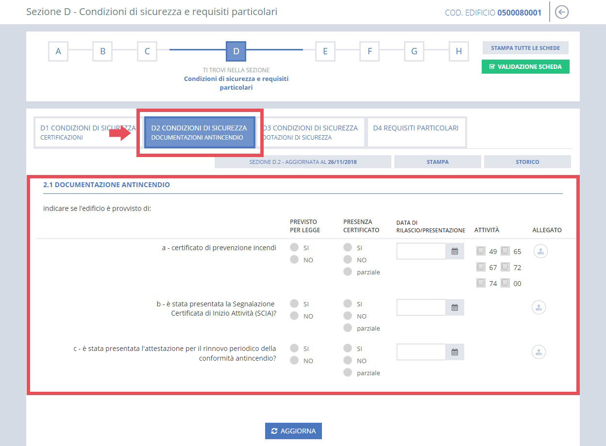 immagine pagina sezione D2 condizioni di sicurezza - documentazione antincendio